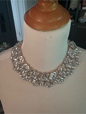 Sparkling “Crystal” Cluster Collar Necklace in Gold Tone Setting